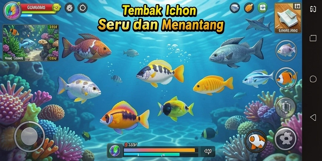Tampilan gameplay seru di <strong>333V</strong> saat berburu ikan.