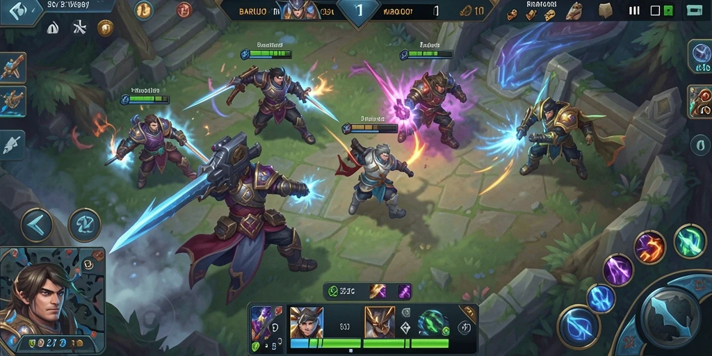 Tangkapan layar yang menunjukkan pertempuran seru dalam gameplay MOBA.