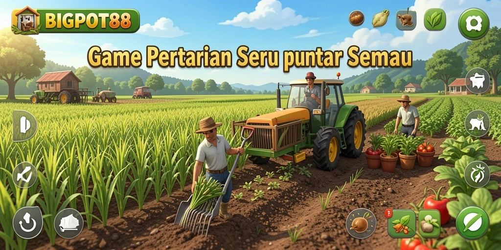 Tampilan gameplay BIGPOT88 yang menarik dengan kegiatan bertani.