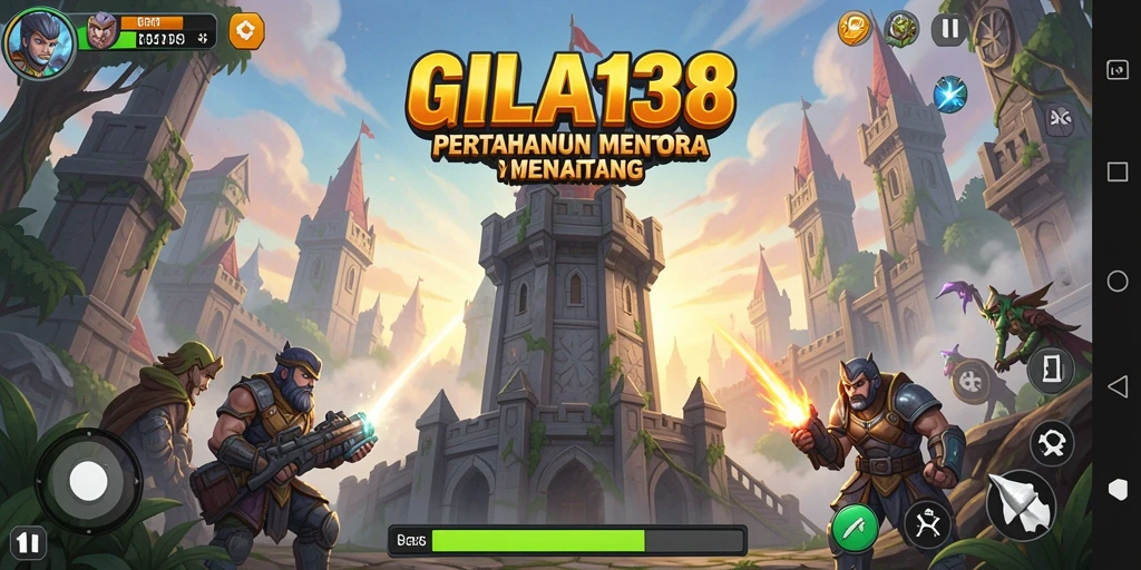 Screenshot gameplay GILA138 menunjukkan pertahanan menara yang intens.