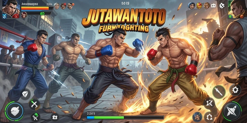 Tampilan seru pertarungan dalam JUTAWANTOTO di arena Fighting.