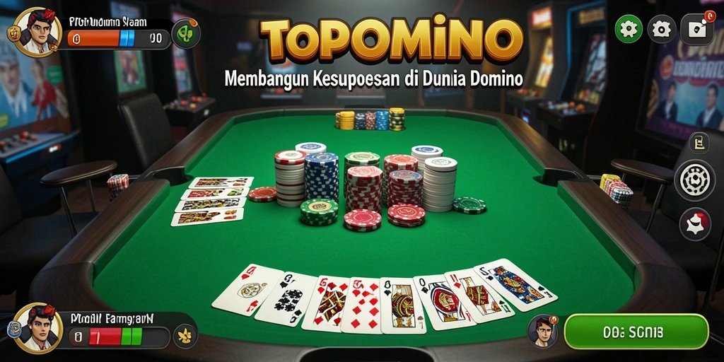 Tangkapan layar utama dari permainan TOPDOMINO menampilkan keseruan bermain dan pengelolaan bisnis yang menantang.